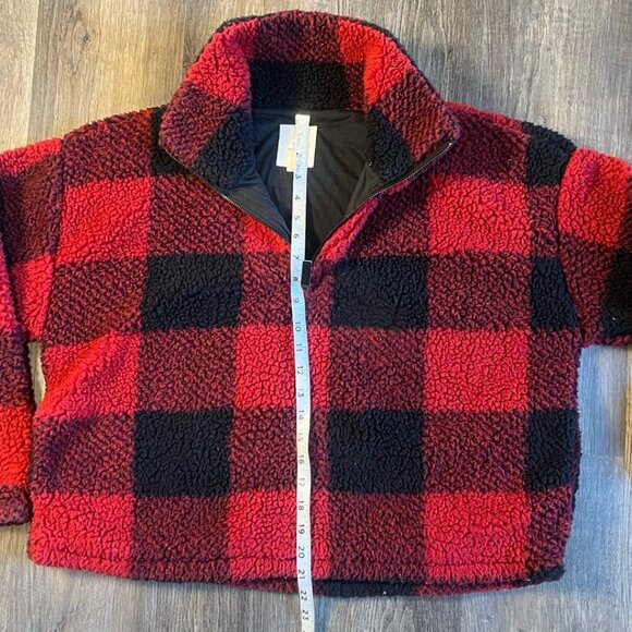 Thread & Supply Red and Black Plaid Fleece 1/4 Zip Pullover Size Large - Picture 5 of 6